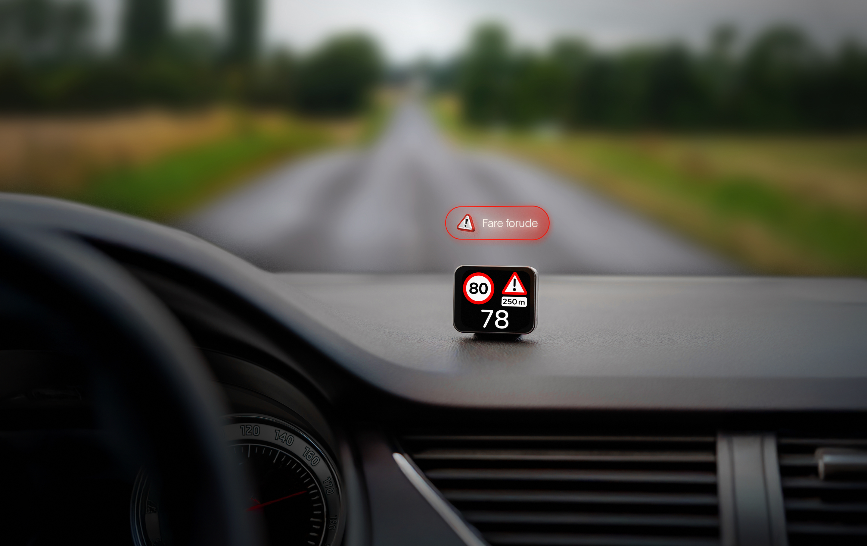 Produktet monteret i forruden